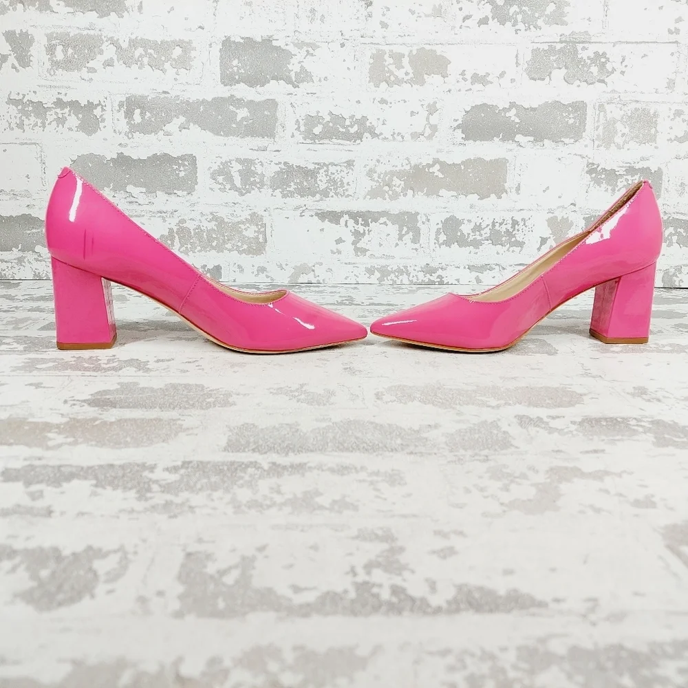 NEW Marc Fisher Zala Pink Patent Leather Block Heel Pointed Toe Heels W619 - Picture 7 of 14